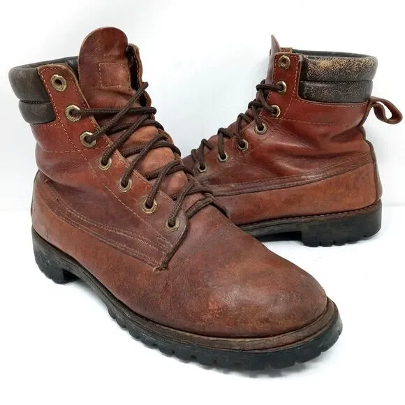 Vintage HERMAN Made in USA Leather Work Boot Size 7.5 VIBRAM Sole