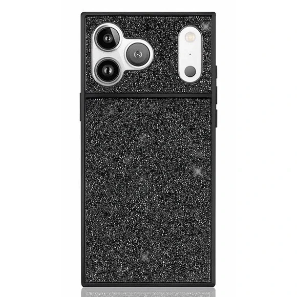 Elite Collection SQUARE iPhone 17 Pro Black Crystal Elegance Case W/ Phone Ring