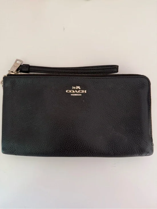 Coach Black Pebbled Leather Wristlet Clutch