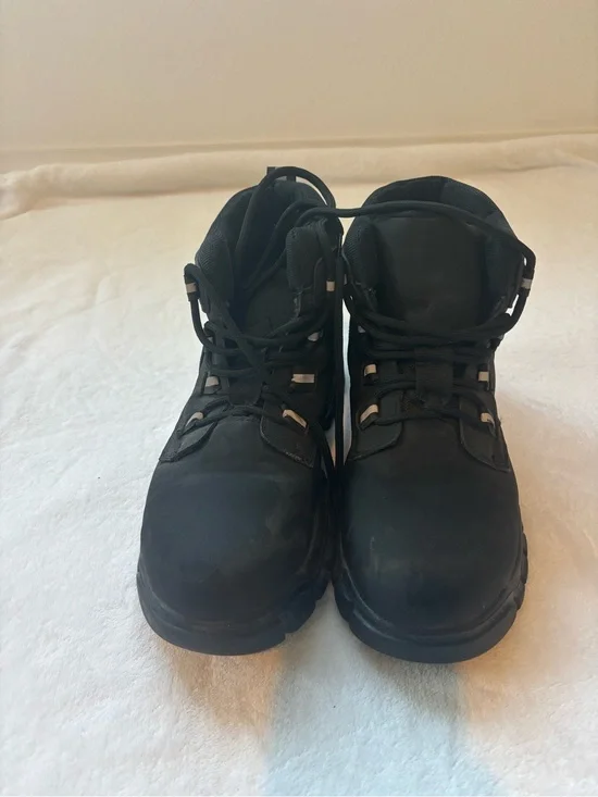 Men's Black Lace-Up Work Boots with Cushioned Support