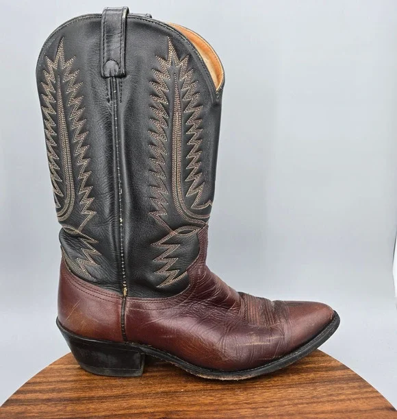 Vintage Acme Boots Mens 13 D Black Cherry Leather Circle A Western Cowboy