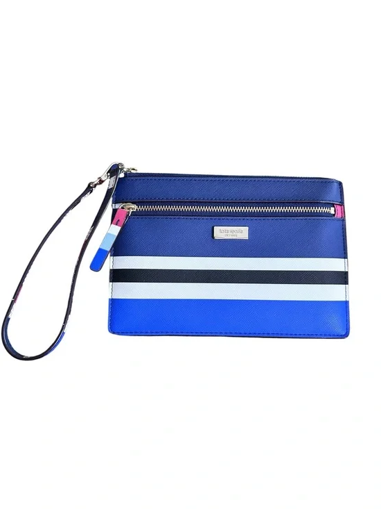 Kate Spade Laurel Way Tinie Wristlet Blue Stripe Saffiano Leather NWOT