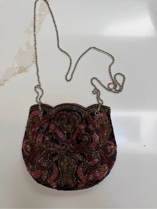 Beaded Pink and Gold Evening Crossbody Bag