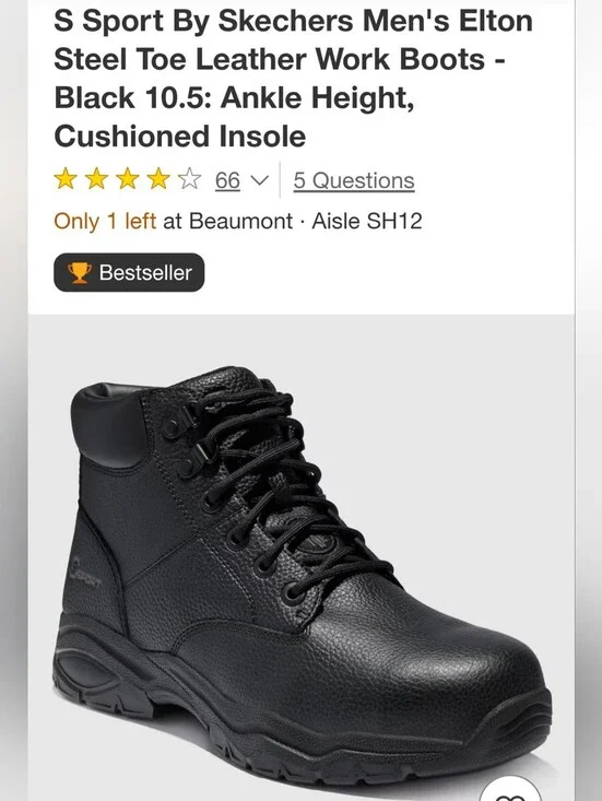 Skechers Men's Black Work Boot Ankle Safety Lace-Up