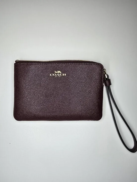 Coach Corner Zip Wristlet Crossgrain Leather Merlot Burgundy CV396 6