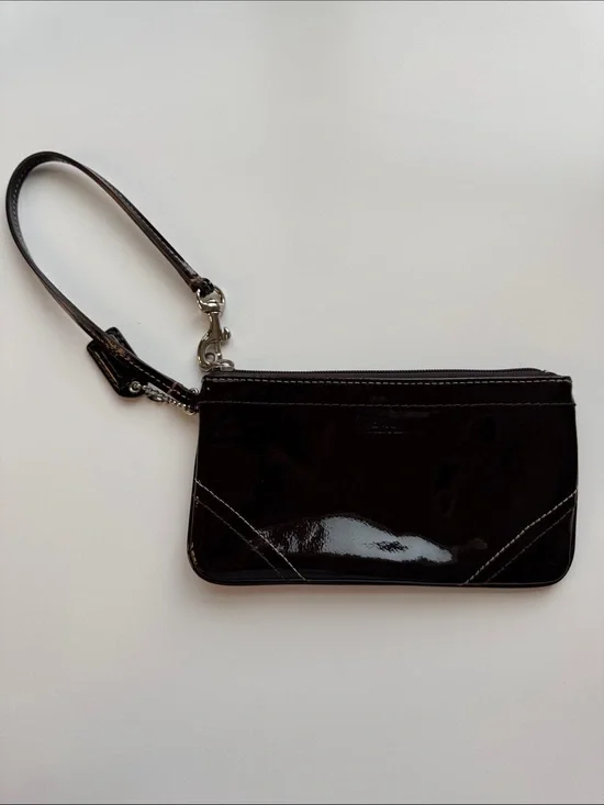 Maroon Coach Patent Wristlet Clutch