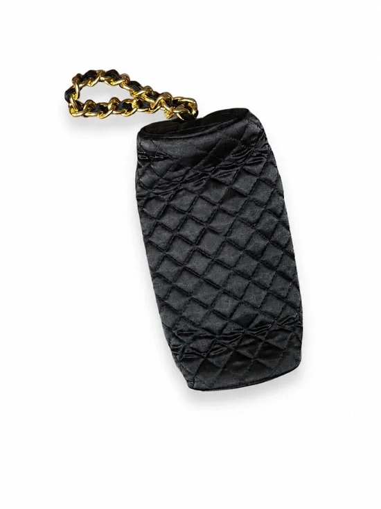 Quilted Black Wristlet with Gold Chain