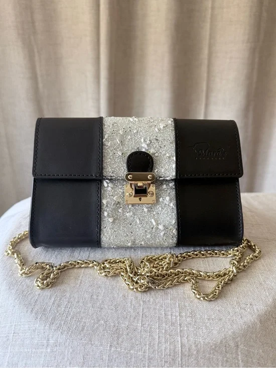 Mara’s Taormina Italian Leather Crossbody Pearl Beaded Stone Inlay Clutch