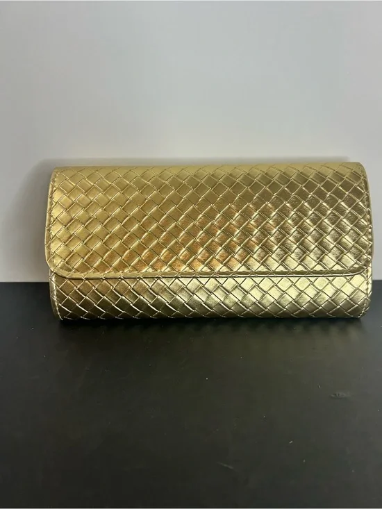 Woven Metallic Gold Clutch with Chain