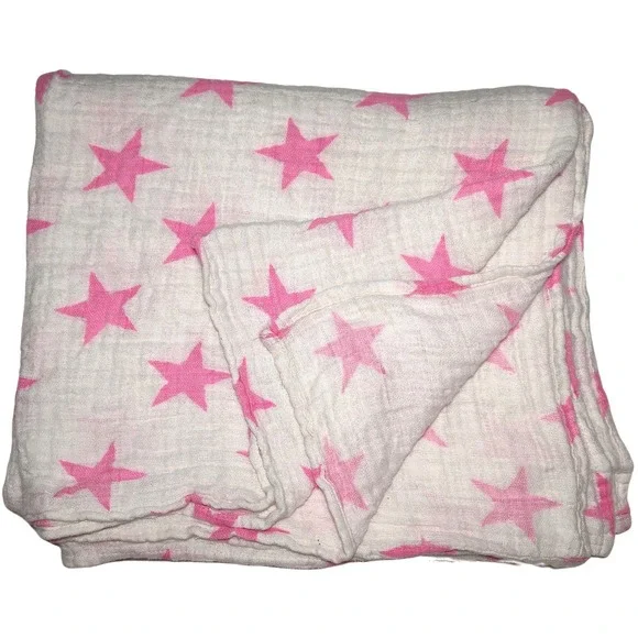 Aden + Anais Hot Pink Star Baby Swaddle Blanket White Muslin Cotton 45