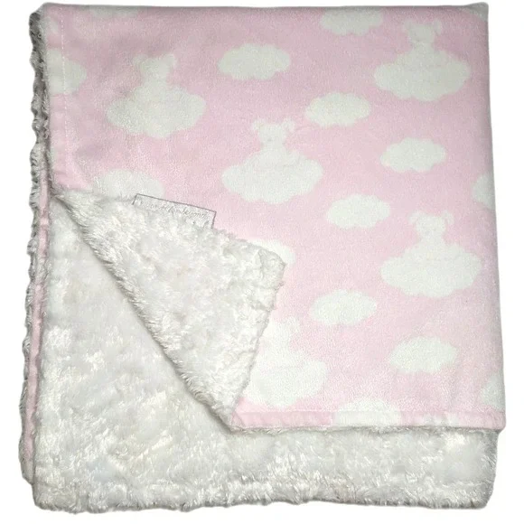 Blankets & Beyond Pink White Cloud Bunny Puppy Shaggy Blanket Lovey Girl