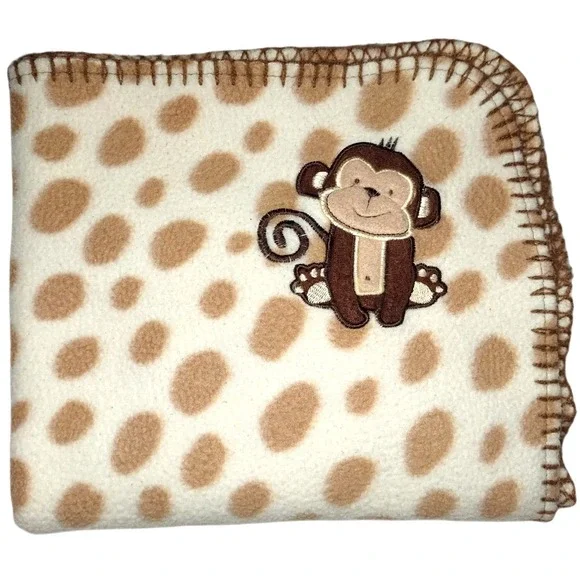 Garanimals Monkey Fleece Polka Dot Baby Blanket Lovey Brown Tan Spotted Thin