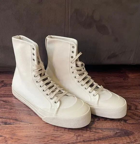 $895 NIB Bottega Veneta Beige Canvas Combat Boots Size 42(9)