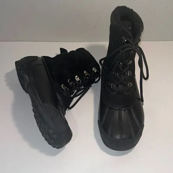 Lands End black suede leather upper and rubber duck boots