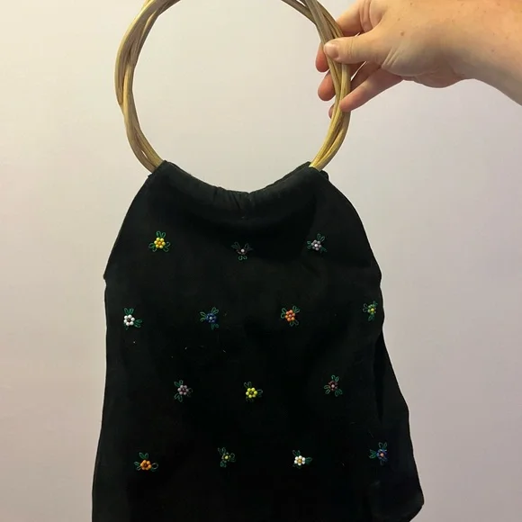 Black Embroidered Women's Handle Bag