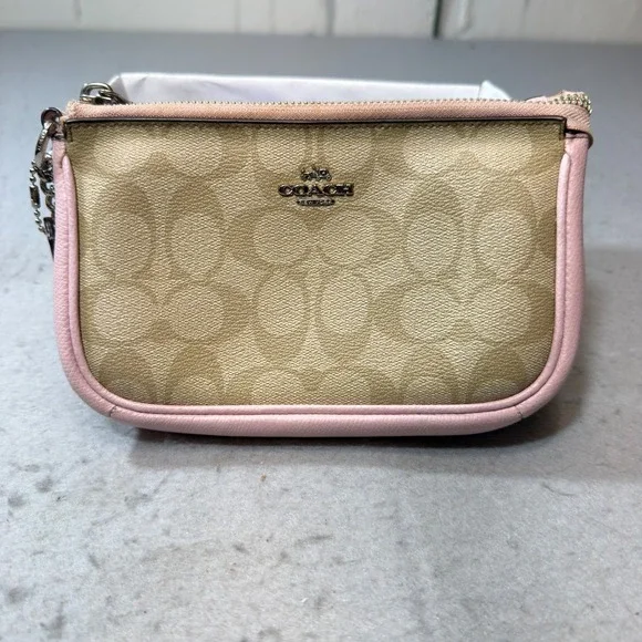 Coach Nolita 19 Wristlet Womens Small Pink Khaki Monogram Good Signature Canvas
