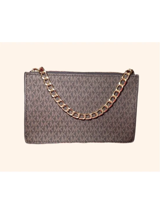 Michael Kors Brown Monogram Clutch Wristlet Belt Bag with Belt and Chain