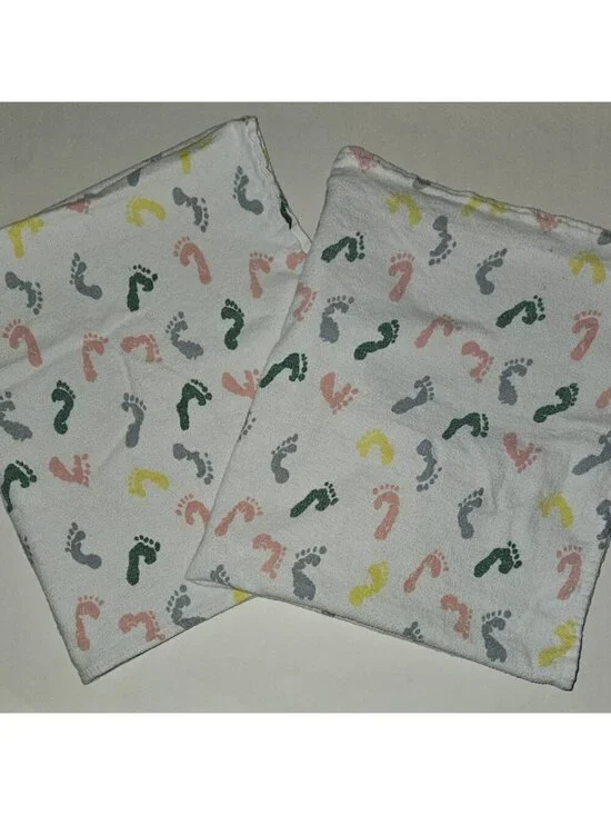 2 VTG Standard Textile Receiving Blanket Lot Footprints Pink Yellow Green Blue