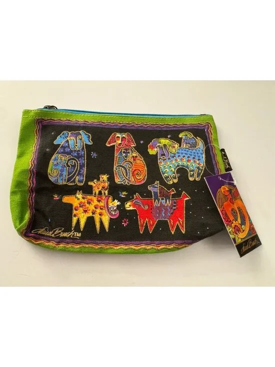 Laurel Burch Cotton Canvas Cosmetic Bag Dogs Makeup Bag 6 x 9 C27