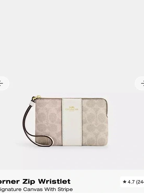 Coach Signature Canvas Stripe Wristlet in Beige and White