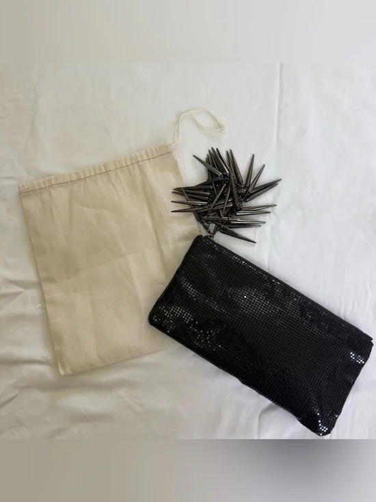 Barneys New York Black Sequin Clutch with Spike Chain