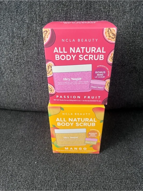 2 All Natural Body Scrubs - Passion Fruit AND Mango WITH lip scrubs