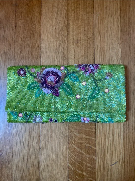 VTG Accessorize Beaded Lime Green Floral Clutch