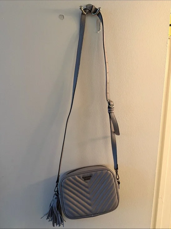 Victoria's Secret Quilted Chevron Crossbody in Light Gray