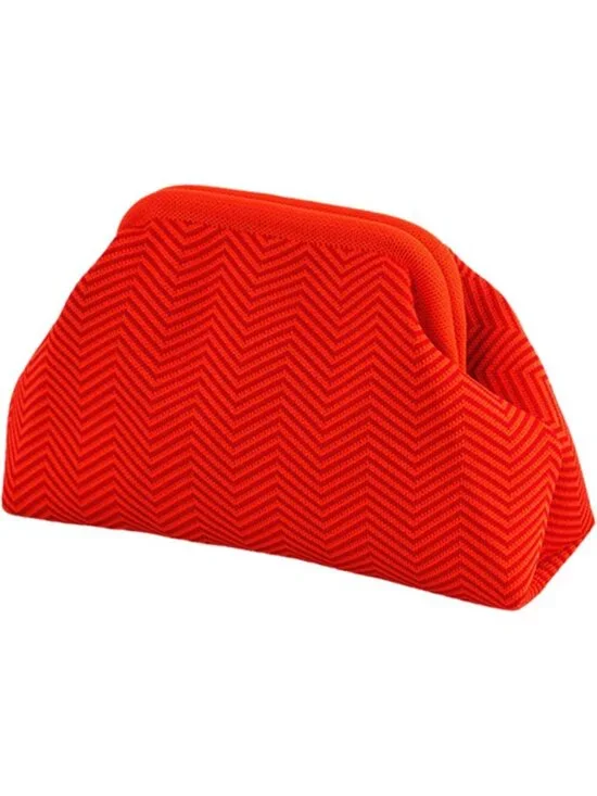 Women Red Stripe Summer Beach Woven Crochet Bag Dumpling Purse Handbag