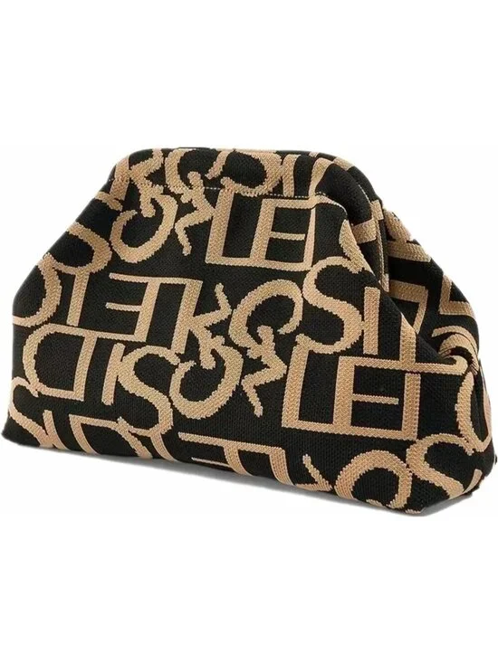 Women Black Letter Stripe Summer Beach Woven Crochet Bag Dumpling Purse Handbag