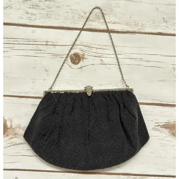 Black Beaded Evening Clutch Purse‎ with Chain
