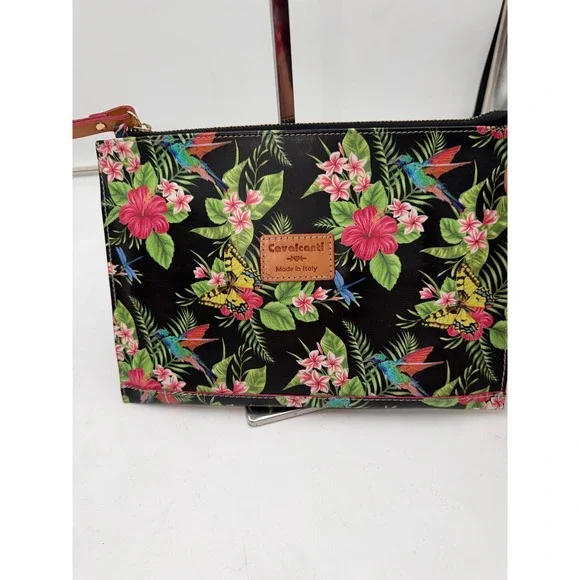 Cavalcanti Made in Italy Leather Tropical Hummingbird Butterfly Floral Clutch