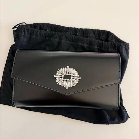 Badgley Mischka Elegant Black Clutch with Silver Accent