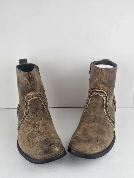 Bed Stu Revolution Men's Tan Boots Distressed Sz 8.5 Stitching