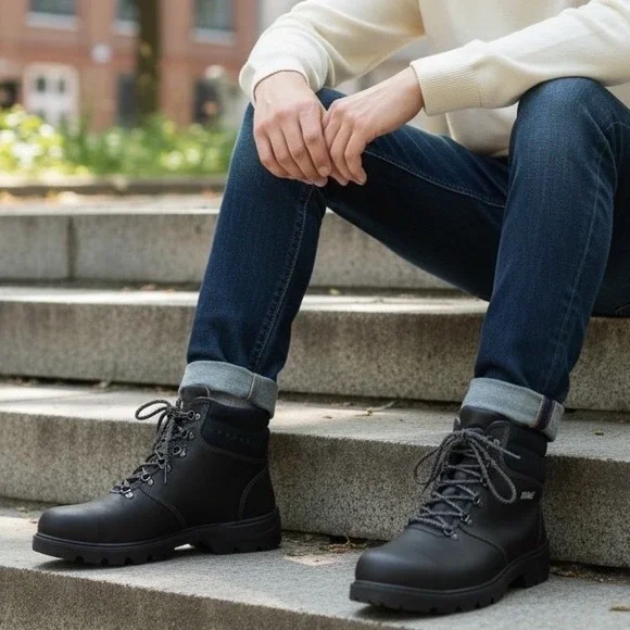 Atlas‎ S3 Safety Boots Mens EU 46 Black Navy Leather EN ISO 20345 Work Boots