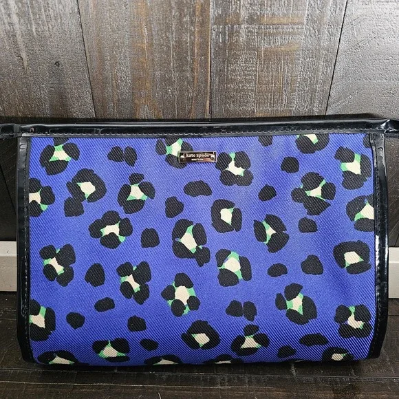 Kate Spade Slim Universal Emperblue Leopard Cosmetic Makeup Bag Sleeve Pouch Zip
