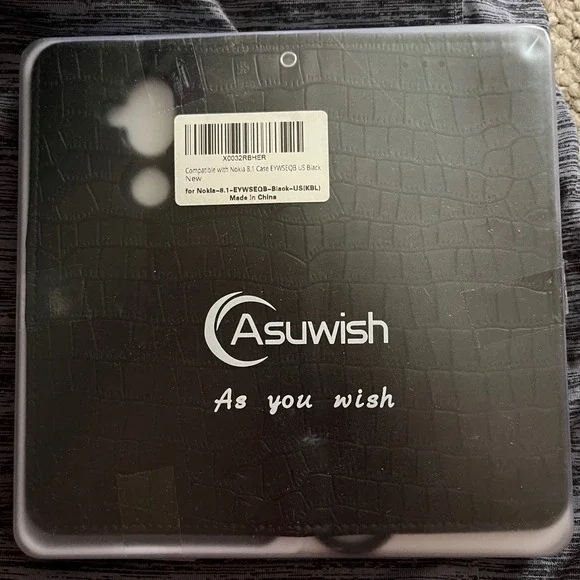 Asuwish Nokia 8.1 / X7 Wallet Case Black Faux Croc Leather Folio Flip Cover NIB