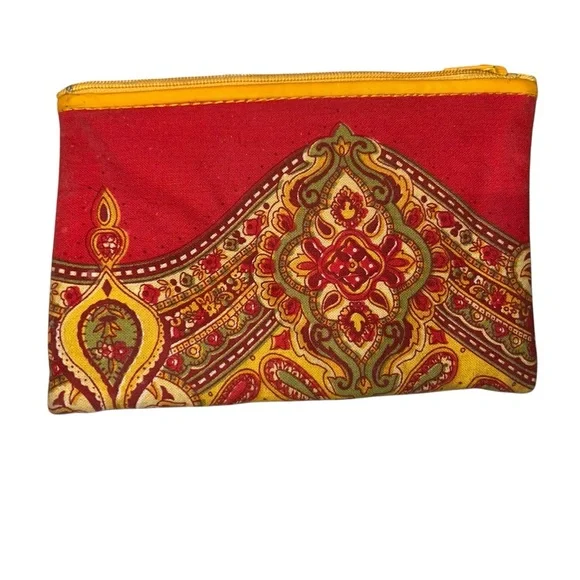 Marat French paisley Red and Yellow Patterned Indian min zip poach