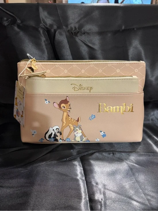 Disney Bambi Beige and Blush Zip Cosmetic Pouch Set