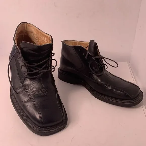 Skechers Mens Size US 8.5 EU 42 Black Leather Square Toe‎ Lace Up Ankle Boots