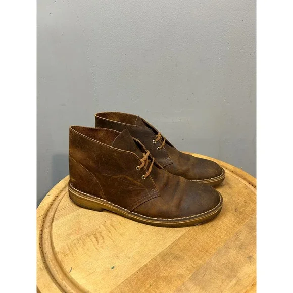 Clarks Desert Boots Mens 10 Brown Beeswax Leather Originals Chukka Casual Ankle