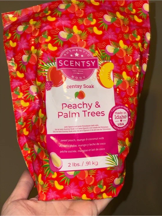 Scentsy Peachy & Palm Trees Bath Soak - Pink, Yellow, Green