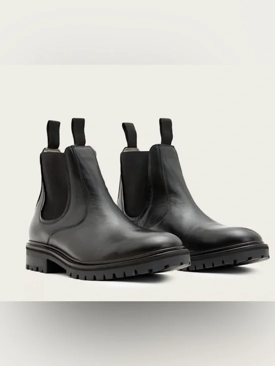 All Saints CREED LEATHER CHELSEA BOOTS Men's Black Chelsea Lug Boots Sz 45
