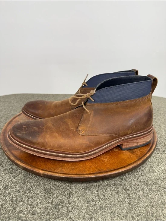 Cole Haan Boots Mens 11 M Colton Brown Leather Chukka Navy Elastic Collar