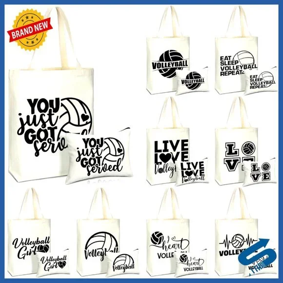 Volleyball Themed Canvas Tote and Makeup Bag Set Sports Team Gifts