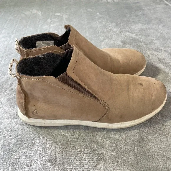 Olukai‎ Boots Shoes Womens 6.5 Brown Hawaiiloa Manu Hope Leather Slip-On