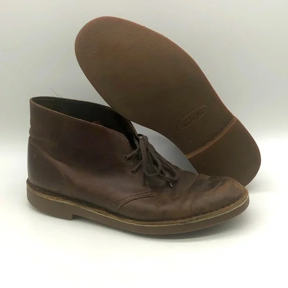 Clarks Boots Men's 11.5 Bushacre 2 Chukka Leather Lace Up Brown Classic Shoes