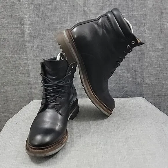 Aigle Black Leather Outdoor Lug Sole Boots Made in Portugal Rare Size 39 EU / 6