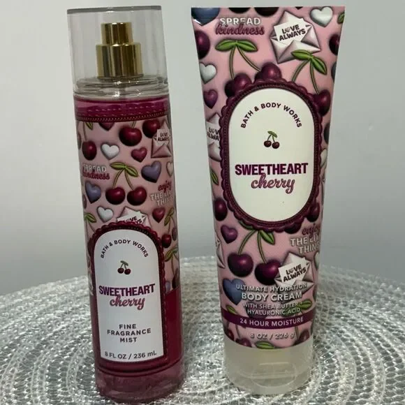 BBW Sweetheart Cherry Fine Fragrance Mist and Body Cream Set of 2 NWT