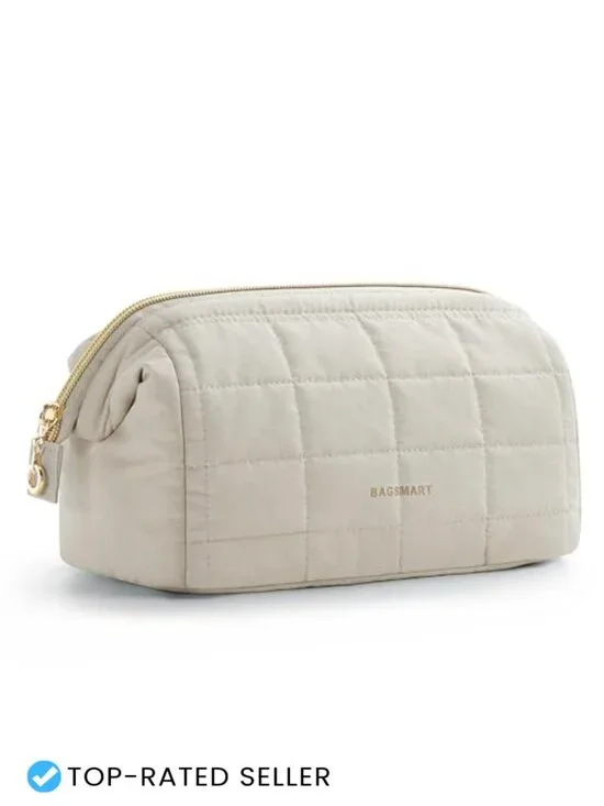 Wide Open Cosmetic Bag Travel Makeup Pouch Puffy Padded Quilted